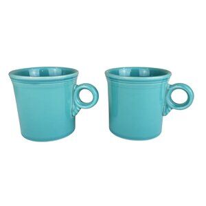 Bundle of 2 Fiestaware HLC Turquoise Ring Handle Coffee Mugs Like New